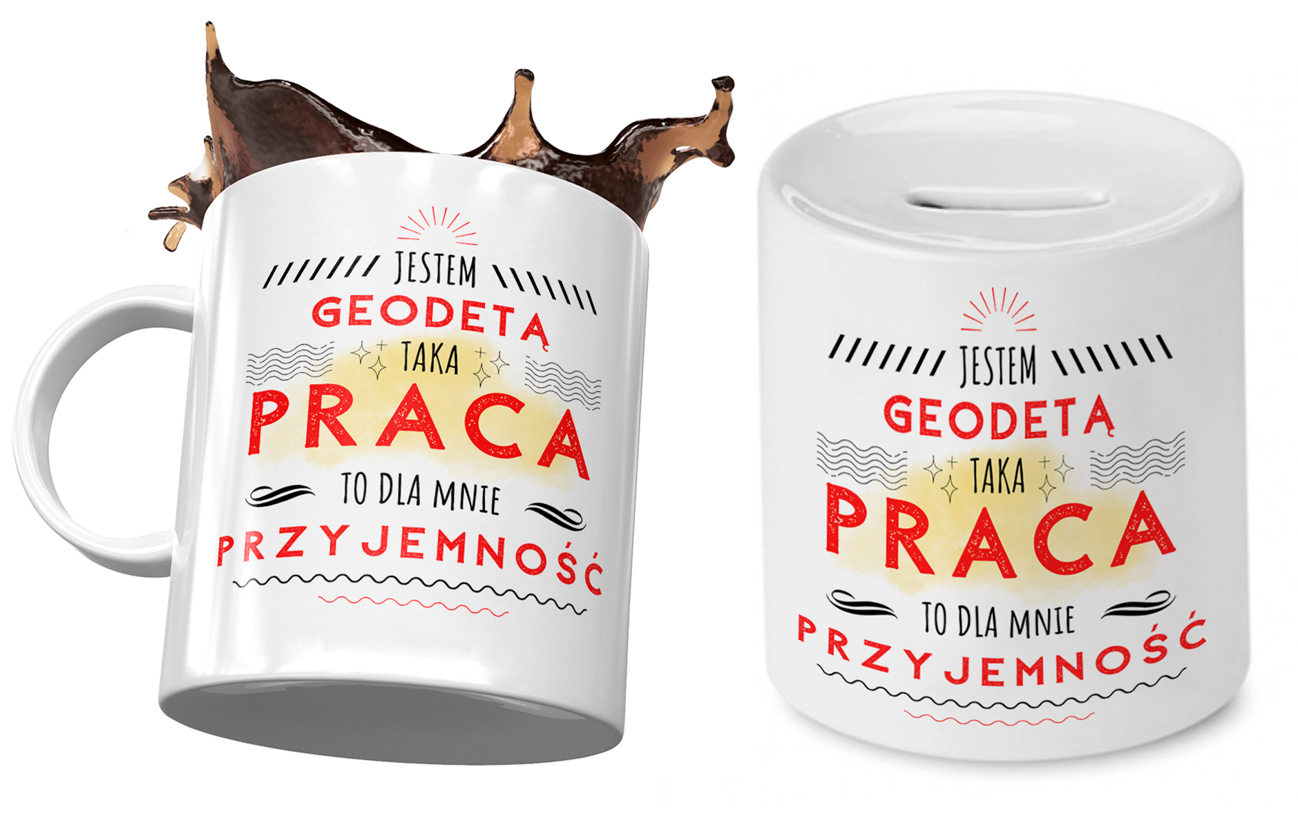 Dla Geodety Zestaw Kubek + Skarbonka Na Prezent Z Nadrukiem Ze Zdjęciem