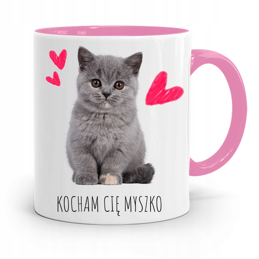 Kubek Różowy Na Walentynki Kocham Cię Myszko Z Nadrukiem Ze Zdjęciem