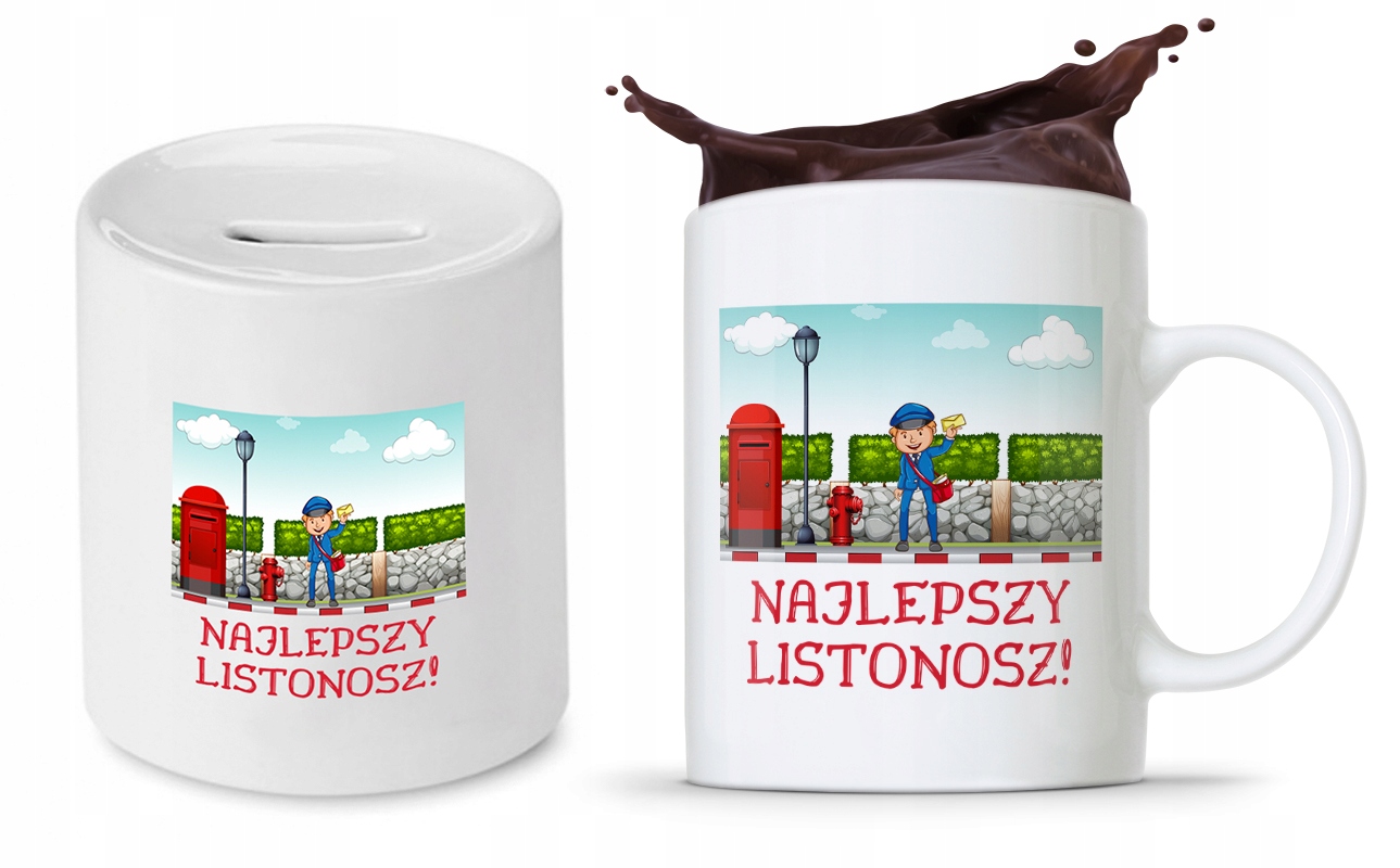 Dla Listonosza Zestaw Kubek + Skarbonka Prezent Z Nadrukiem Ze Zdjęciem