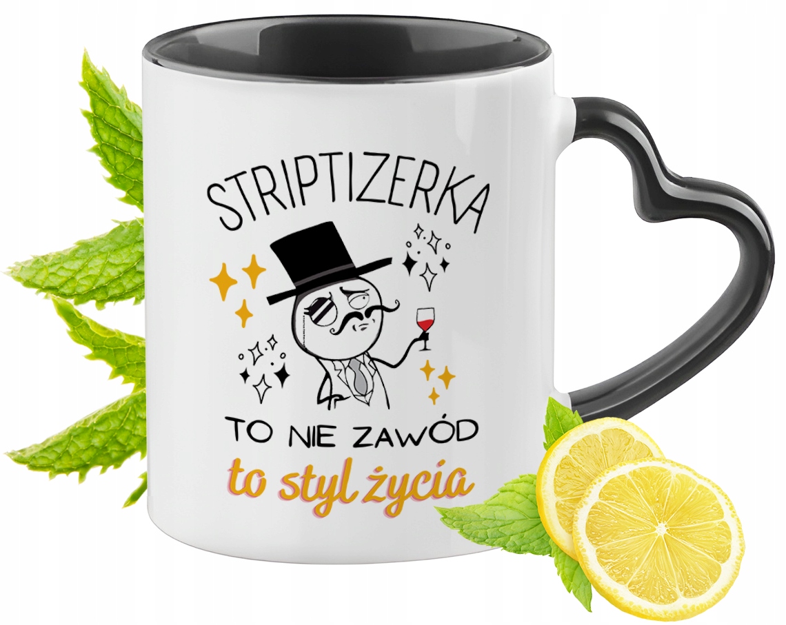 Kubek Czarny Z Uszkiem W Kształcie Serca Dla Striptizerki Na Prezent