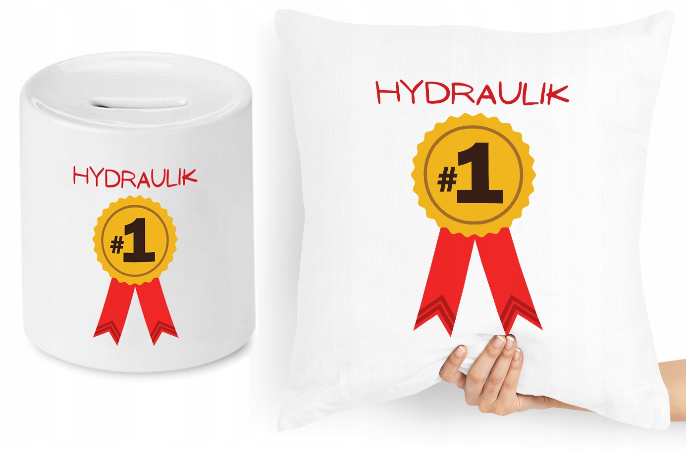 Dla Hydraulika Zestaw Poduszka + Skarbonka Z Nadrukiem Ze Zdjęciem