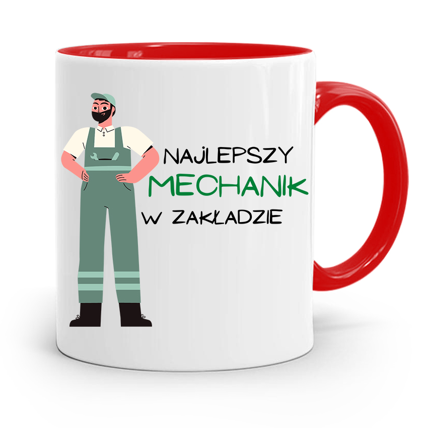 Kubek Czerwony Dla Mechanika Najlepszy W Zakładzie Z Nadrukiem Ze Zdjęciem
