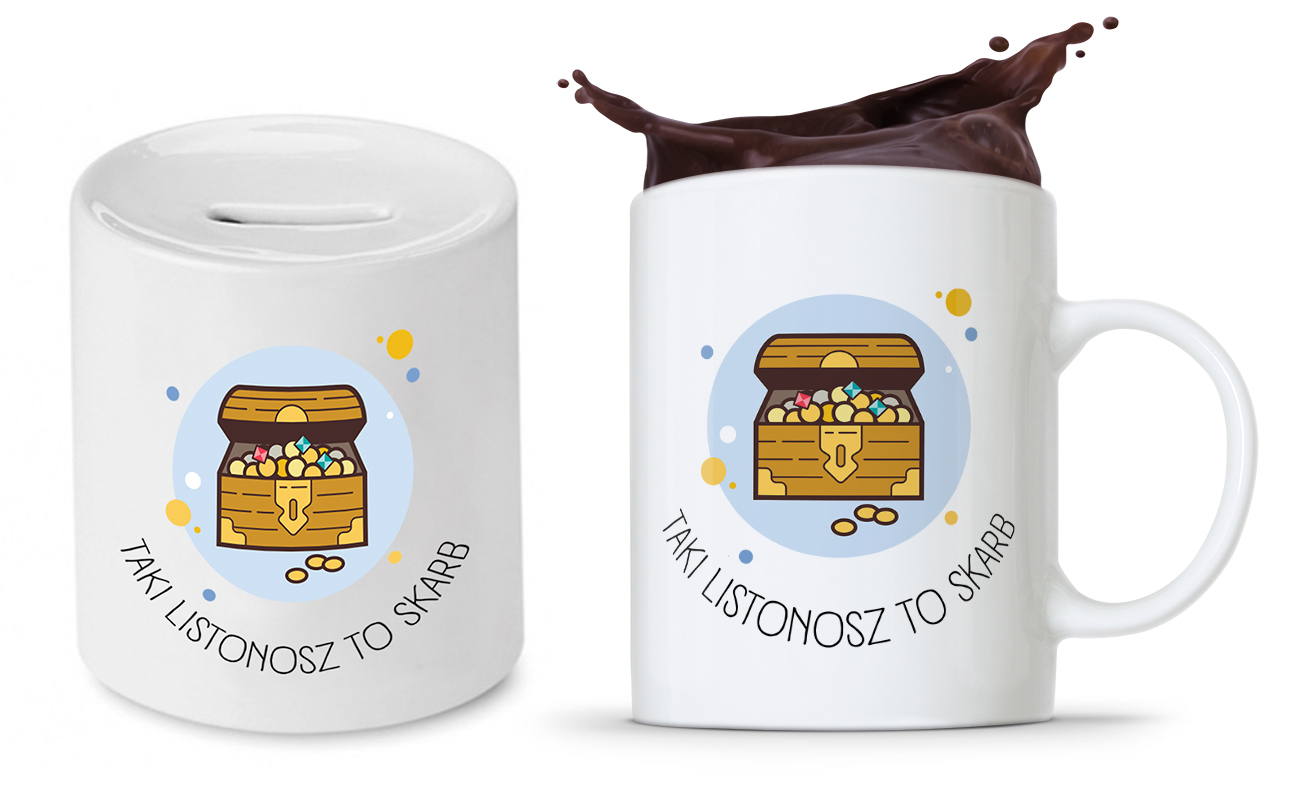 Dla Listonosza Zestaw Kubek + Skarbonka Prezent Z Nadrukiem Ze Zdjęciem