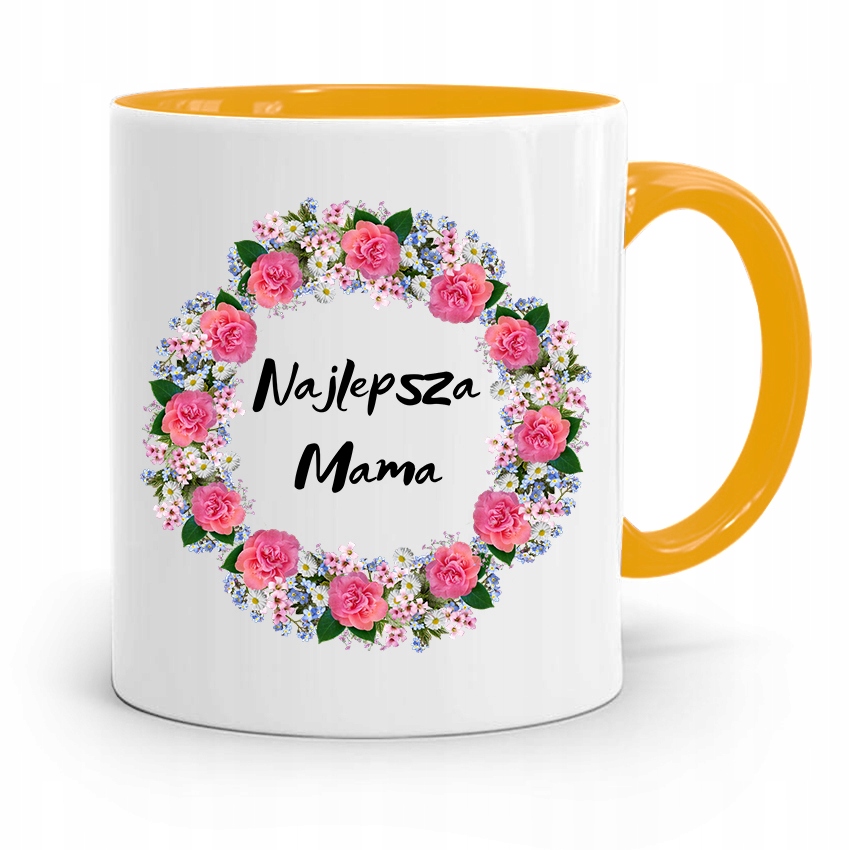 Kubek Żółty Prezent Dla Najlepszej Mamy Mamusi Z Nadrukiem Ze Zdjęciem