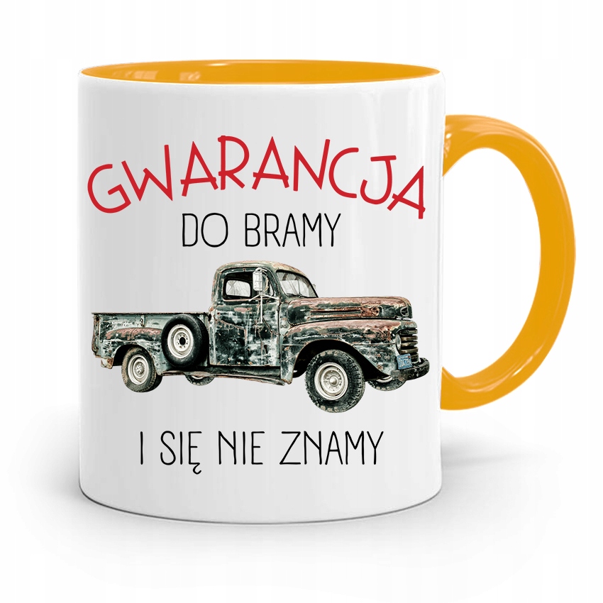 Kubek Żółty Dla Mechanika Do Bramy I Się Nie Znamy Z Nadrukiem Ze Zdjęciem