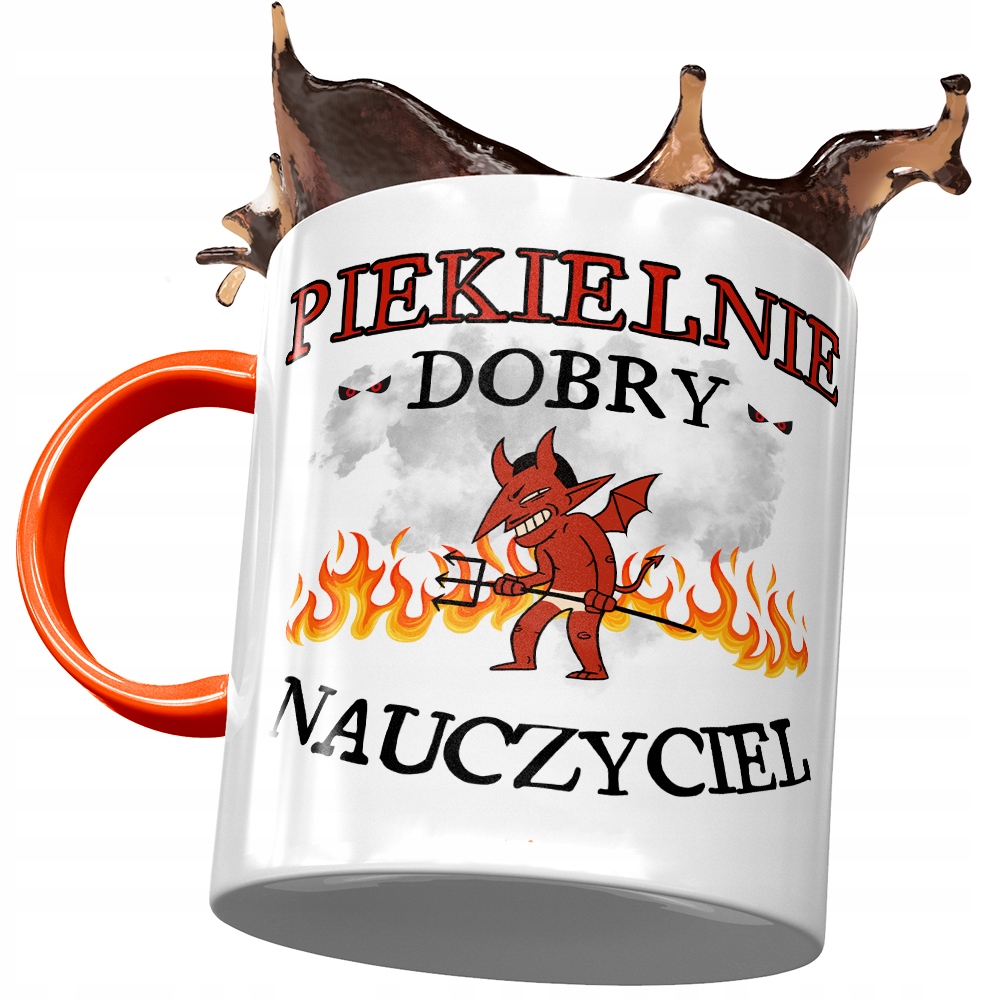 Kubek Pomarańczowy Dla Nauczyciela Piekielnie Z Nadrukiem Ze Zdjęciem