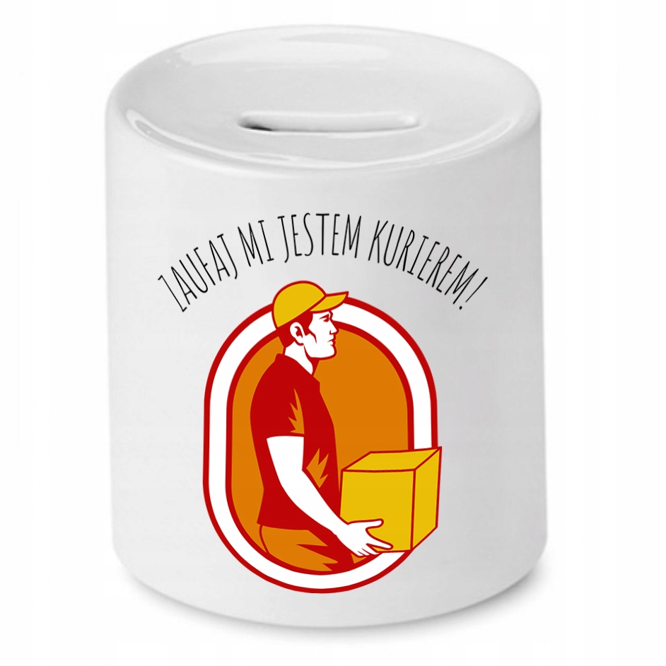 Skarbonka Dla Kuriera Zaufaj Mi Jestem Kurierem! Z Nadrukiem Ze Zdjęciem