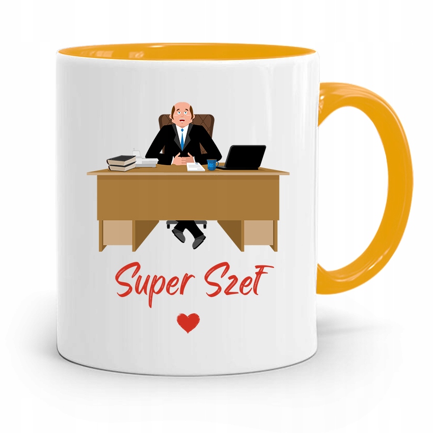 Kubek Żółty Prezent Dla Szefa Super Szef Z Nadrukiem Ze Zdjęciem