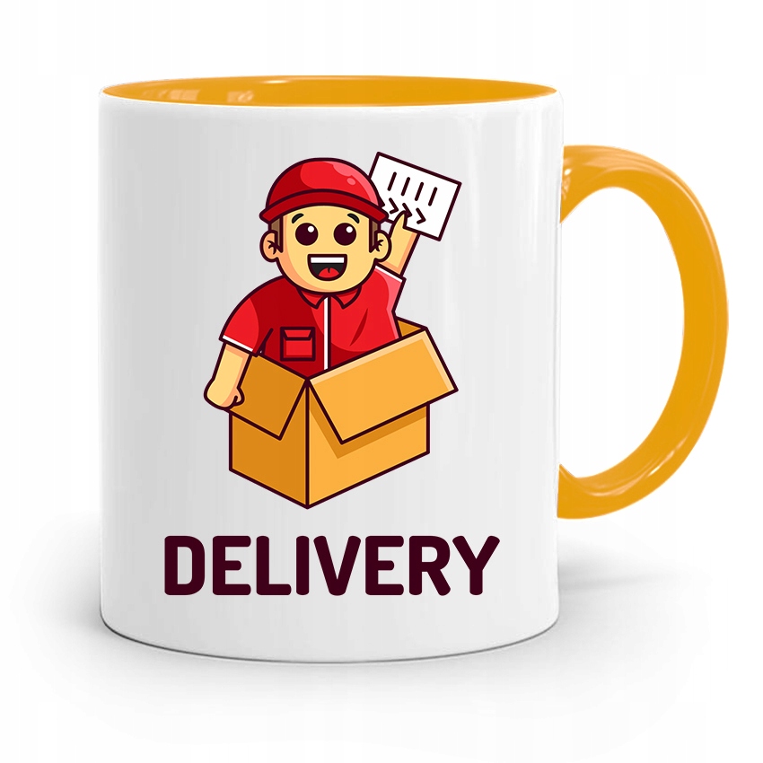 Kubek Żółty Dla Kuriera Express Delivery Man Z Nadrukiem Ze Zdjęciem