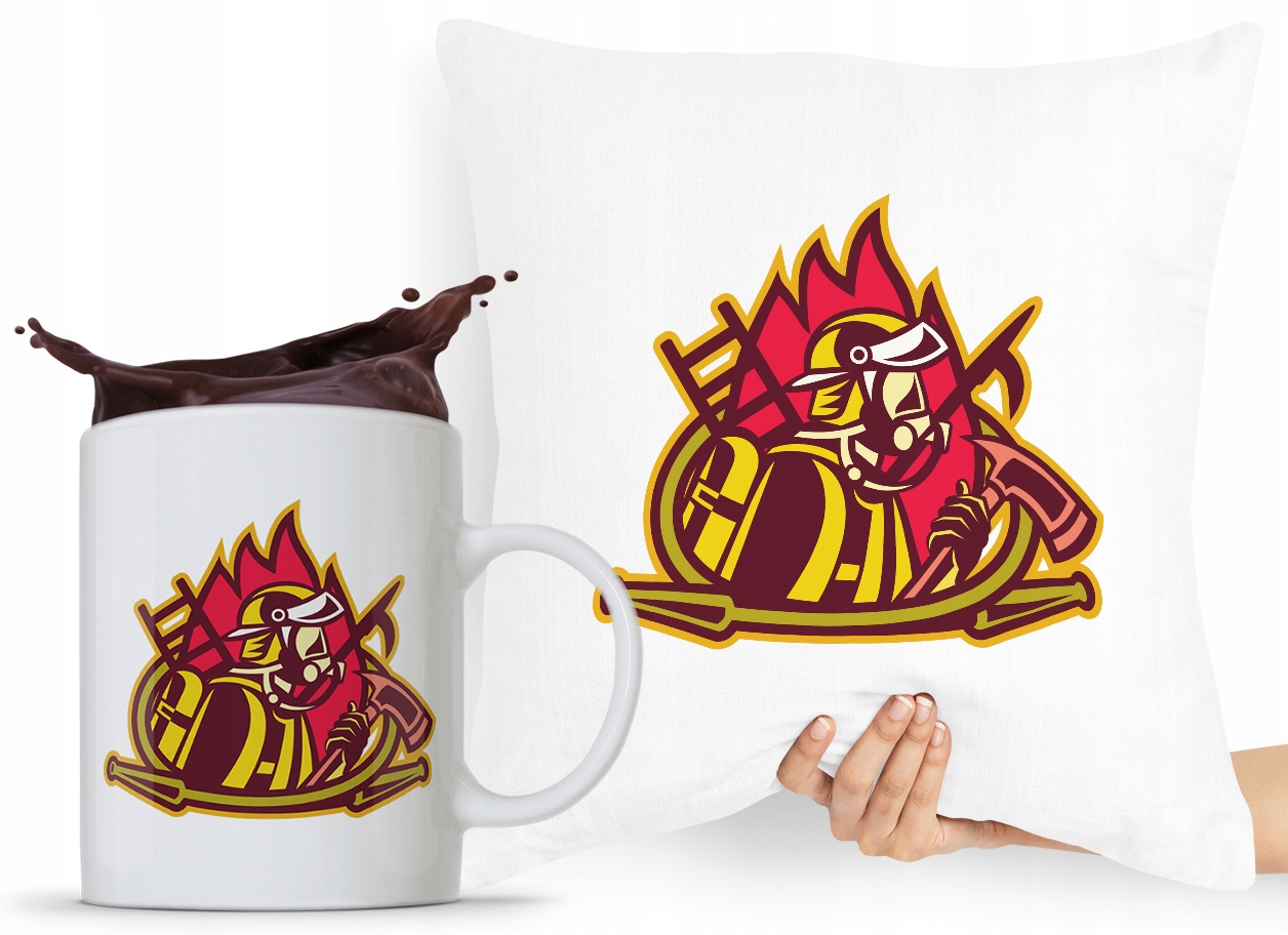 Zestaw Poduszka + Kubek Prezent Dla Strażaka Z Nadrukiem Ze Zdjęciem