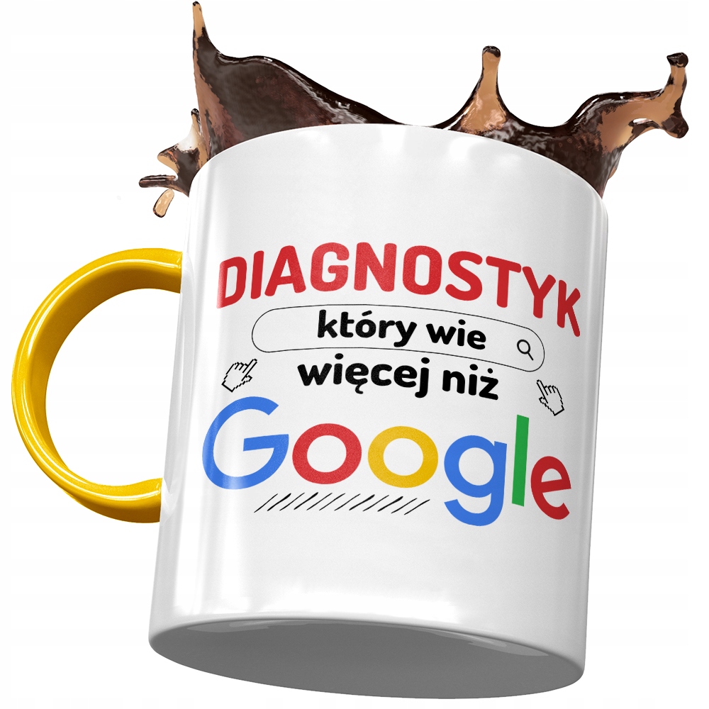 Kubek Żółty Dla Diagnostyka Wie Więcej Niż Google Z Nadrukiem Ze Zdjęciem