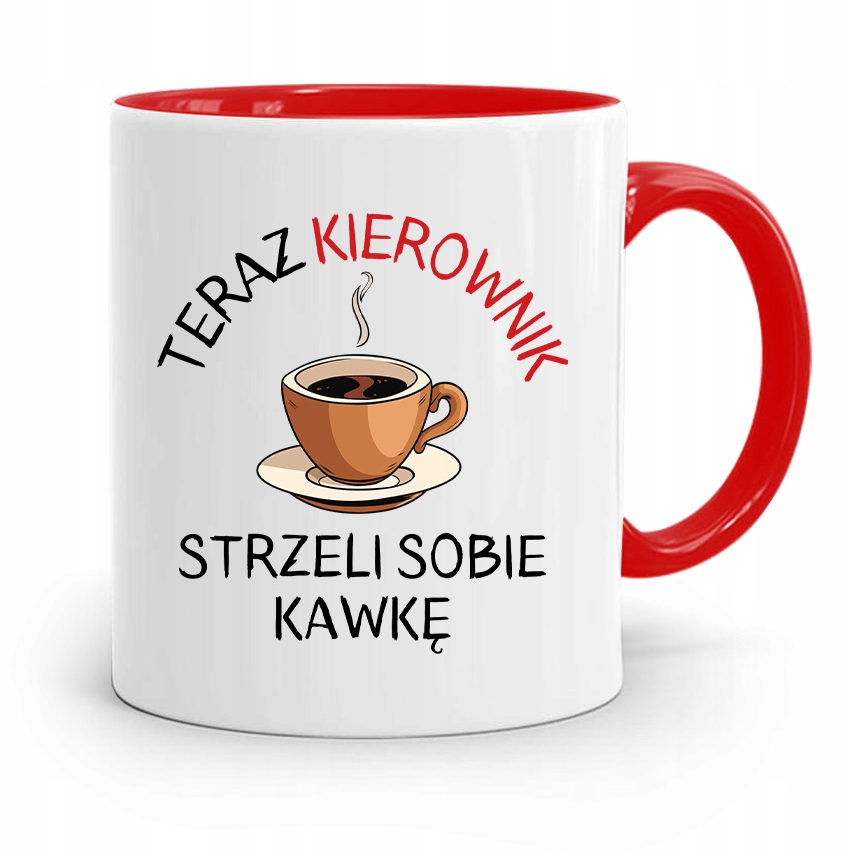 Kubek Czerwony Dla Kierownika Strzeli Sobie Kawkę Z Nadrukiem Ze Zdjęciem