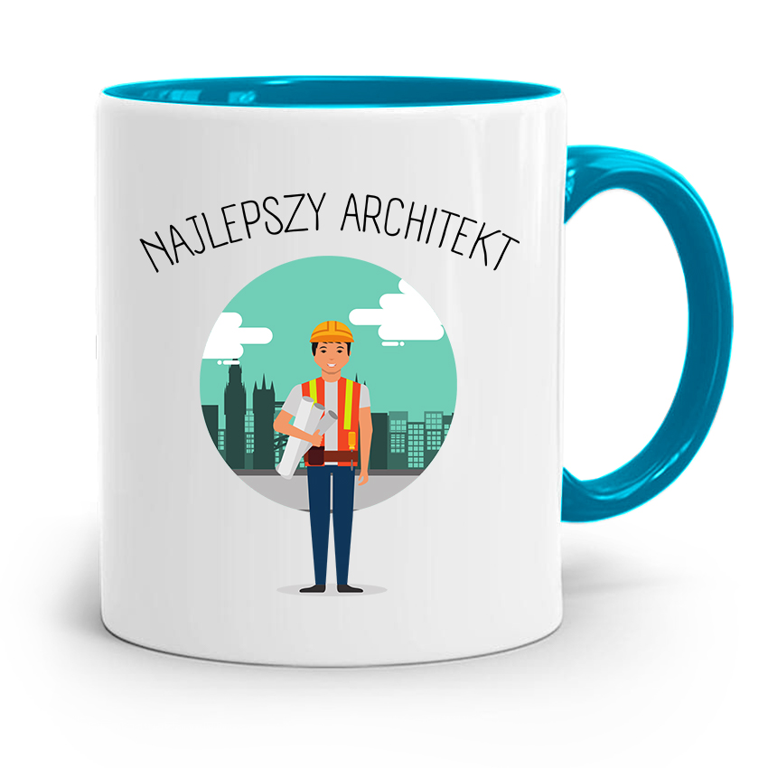 Kubek Błękitny Architekta Najlepszy Architekt Z Nadrukiem Ze Zdjęciem
