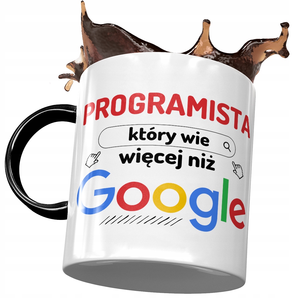 Kubek Czarny Programisty Wie Więcej Niż Google Z Nadrukiem Ze Zdjęciem