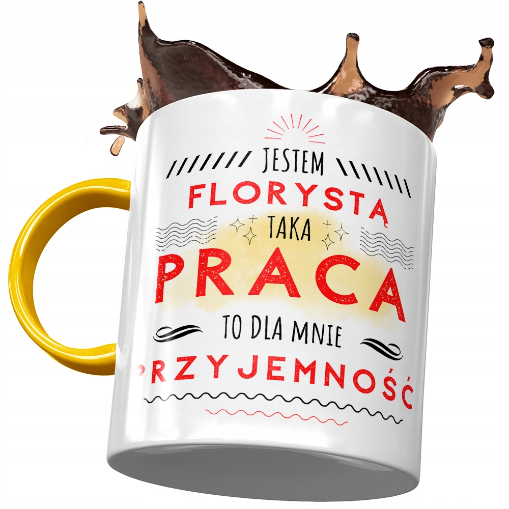 Kubek Żółty Dla Florysty Praca To Przyjemność Z Nadrukiem Ze Zdjęciem