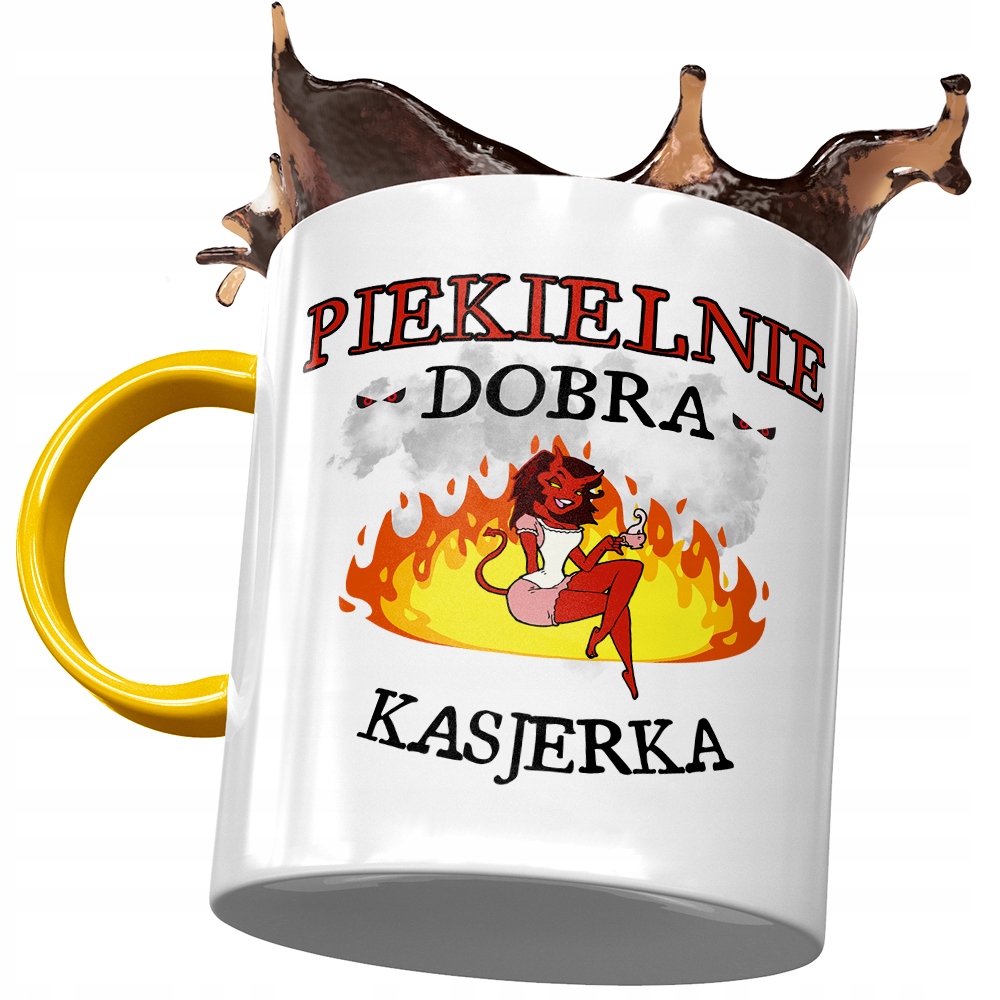 Kubek Żółty Dla Kasjerki Piekielnie Dobra Kasjerka Z Nadrukiem Ze Zdjęciem
