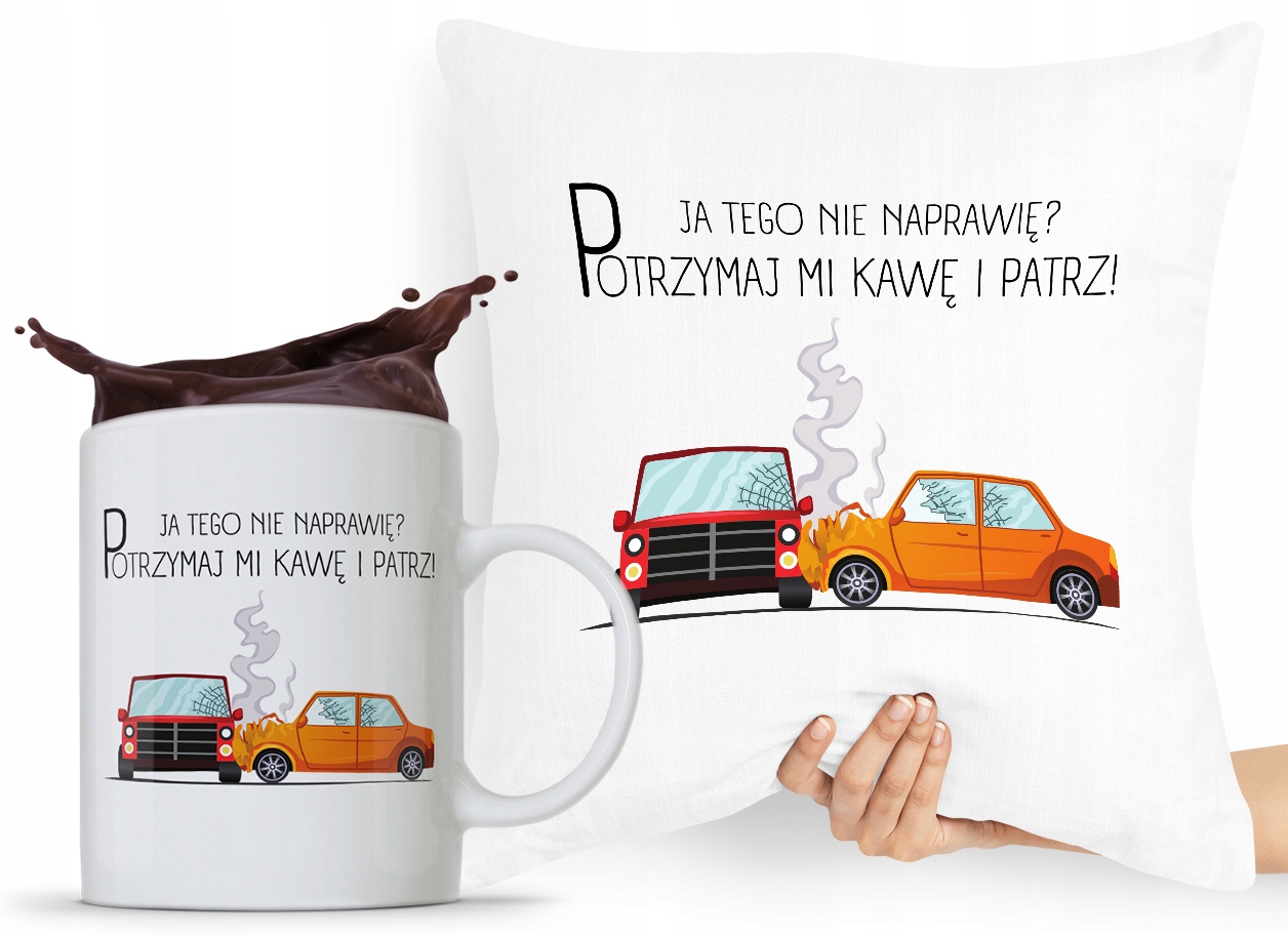Zestaw Poduszka + Kubek Dla Mechanika Prezent Z Nadrukiem Ze Zdjęciem