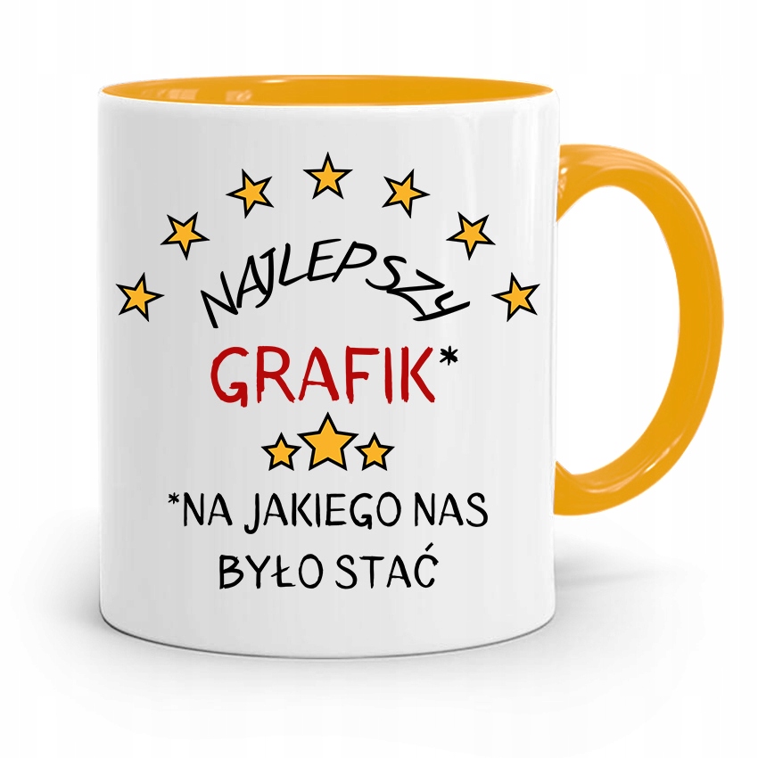 Kubek Żółty Dla Grafika Na Jakiego Nas Było Stać Z Nadrukiem Ze Zdjęciem