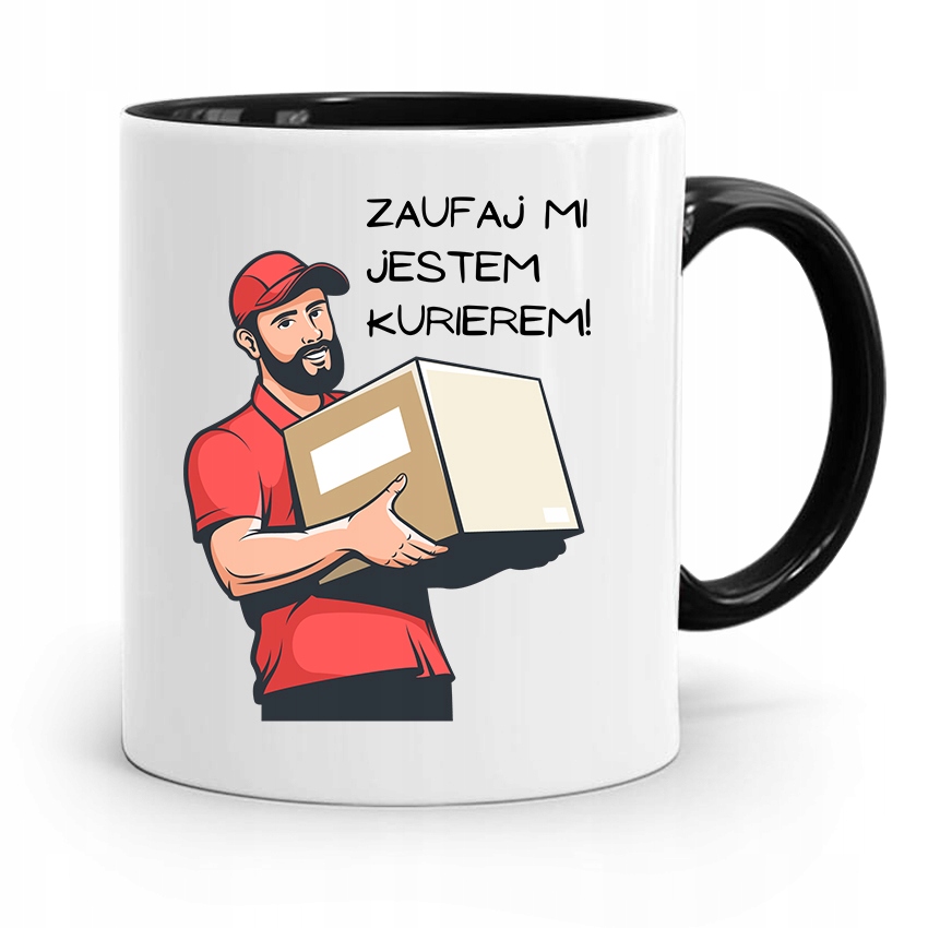 Kubek Czarny Dla Kuriera Zaufaj Mi Jestem Prezent Z Nadrukiem Ze Zdjęciem