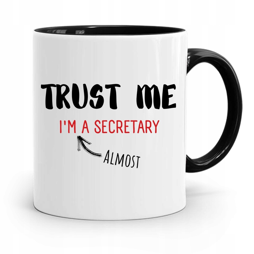 Kubek Czarny Prezent Dla Sekretarki Trust Me Z Nadrukiem Ze Zdjęciem