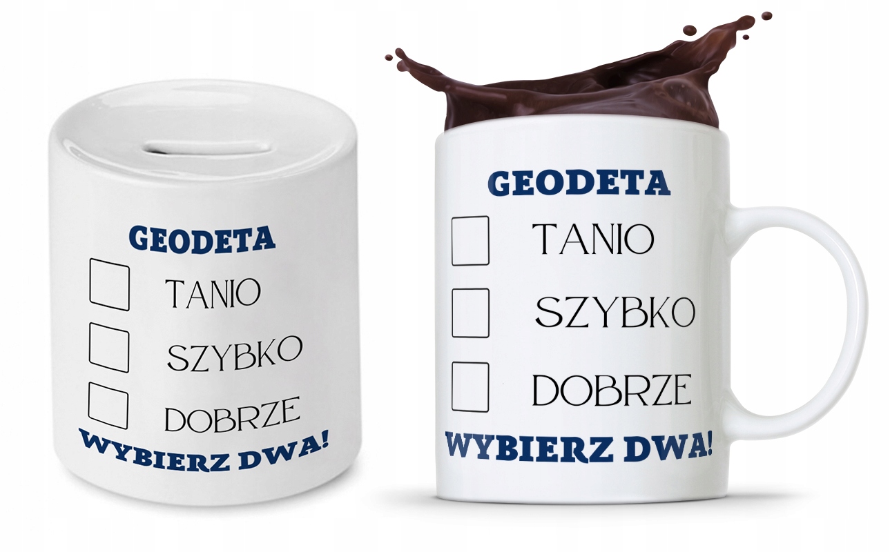 Dla Geodety Na Prezent Zestaw Kubek + Skarbonka Z Nadrukiem Ze Zdjęciem