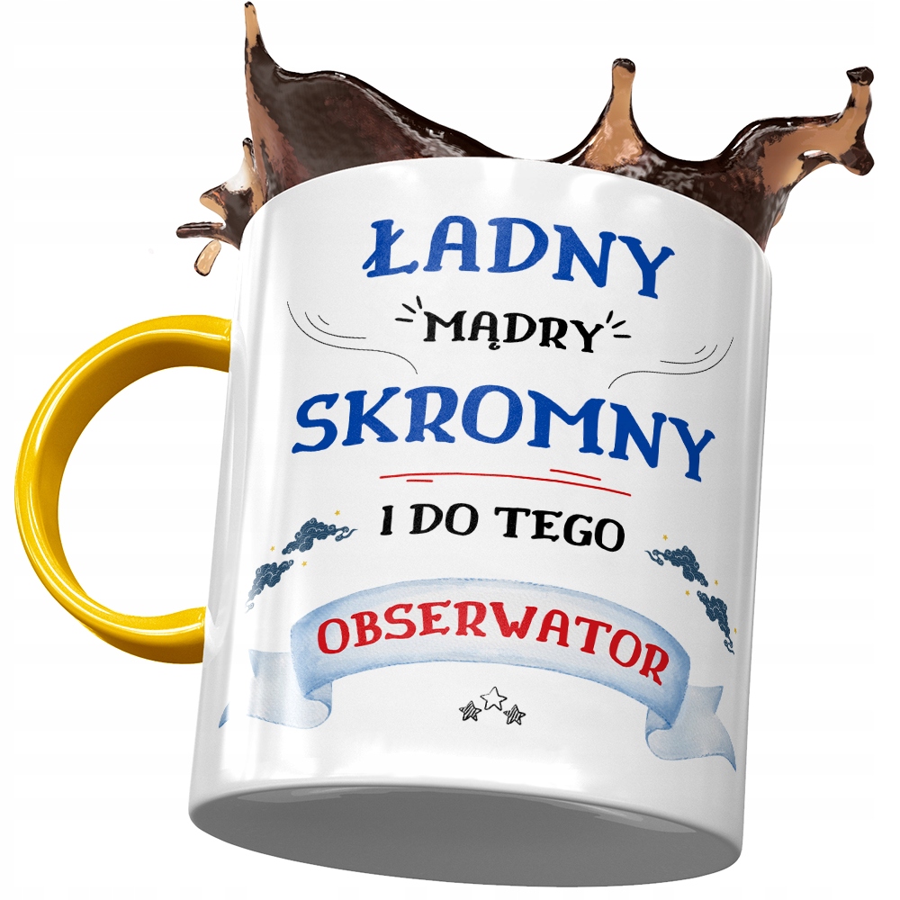 Kubek Żółty Dla Obserwatora Ładny Mądry Skromny Z Nadrukiem Ze Zdjęciem