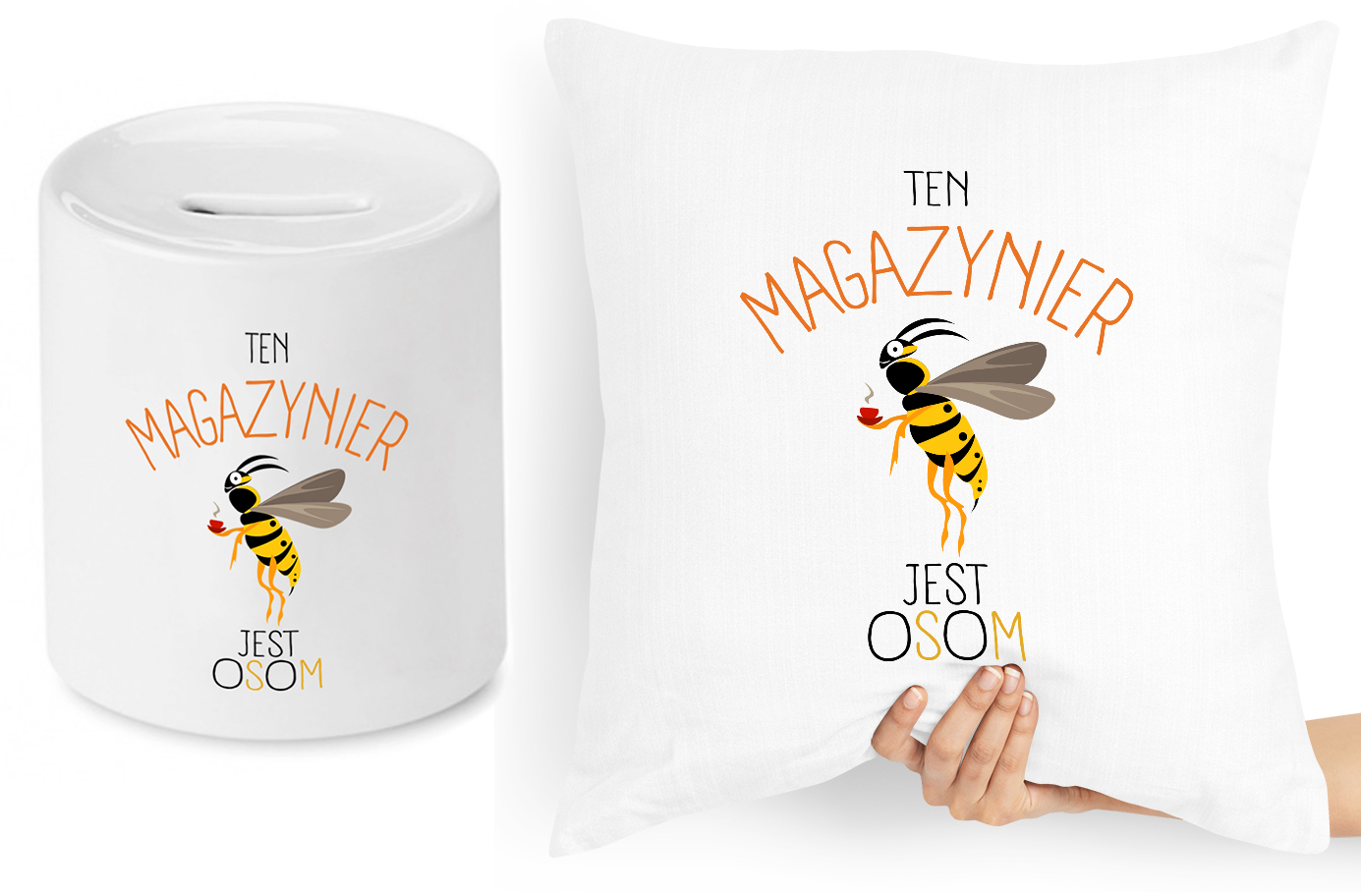 Dla Magazyniera Zestaw Poduszka + Skarbonka Z Nadrukiem Ze Zdjęciem