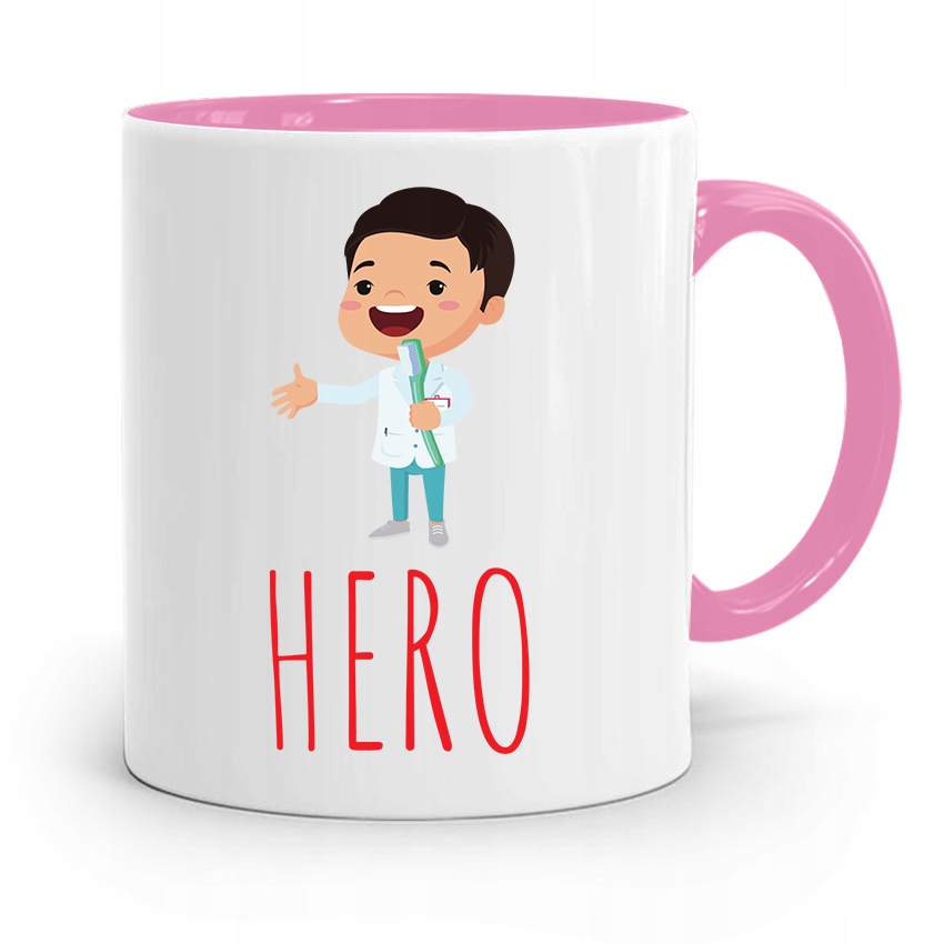 Kubek Różowy Prezent Dentysty Stomatologa Hero Z Nadrukiem Ze Zdjęciem