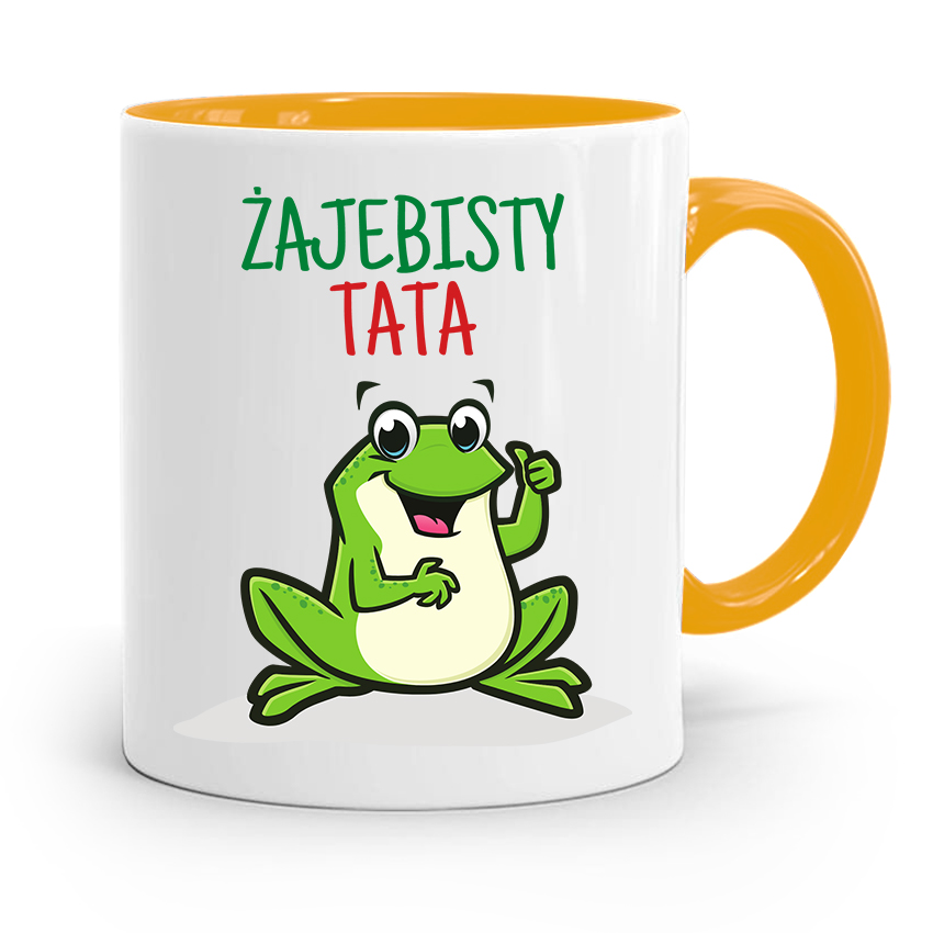 Kubek Żółty Prezent Dzień Ojca Żajebisty Tata Z Nadrukiem Ze Zdjęciem