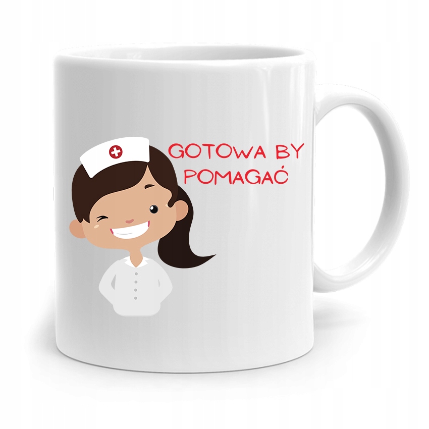 Kubek Prezent Dla Pielęgniarki Gotowa By Pomagać Z Nadrukiem Ze Zdjęciem