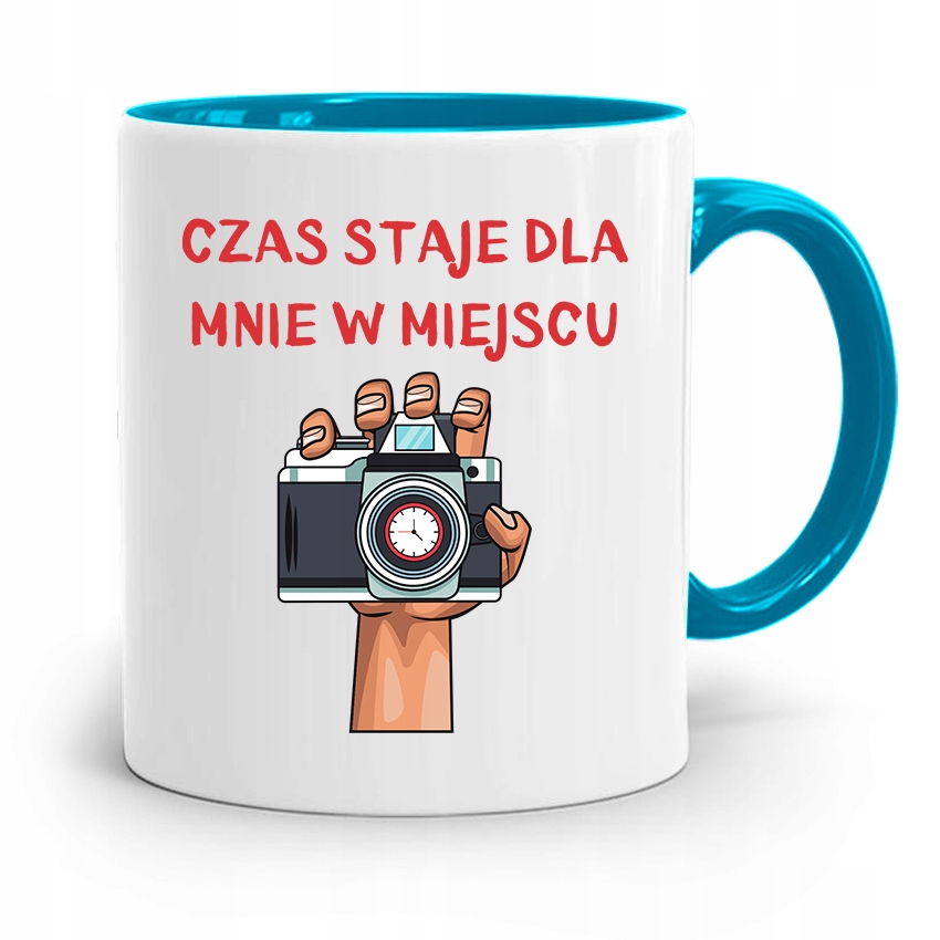 Kubek Błękitny Fotografa Czas Staje W Miejscu Z Nadrukiem Ze Zdjęciem