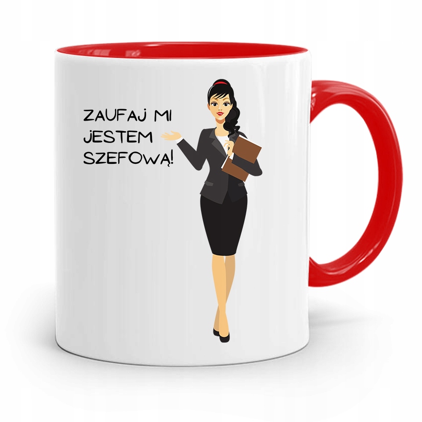 Kubek Czerwony Dla Szefowej Zaufaj Mi! Prezent Z Nadrukiem Ze Zdjęciem