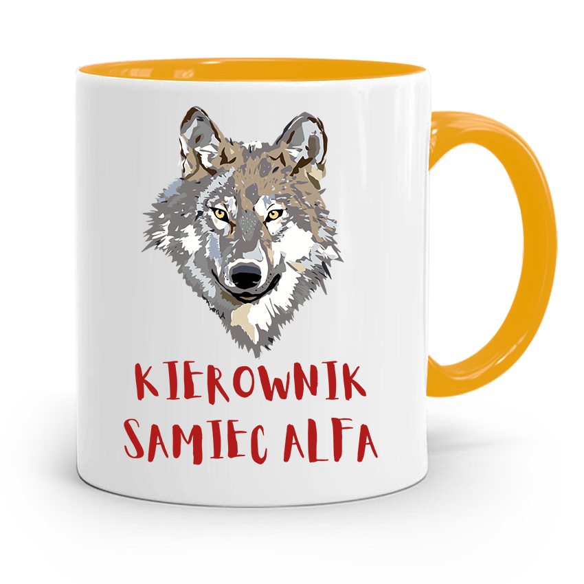 Kubek Żółty Dla Kierownika Kierownik Samiec Alfa Z Nadrukiem Ze Zdjęciem