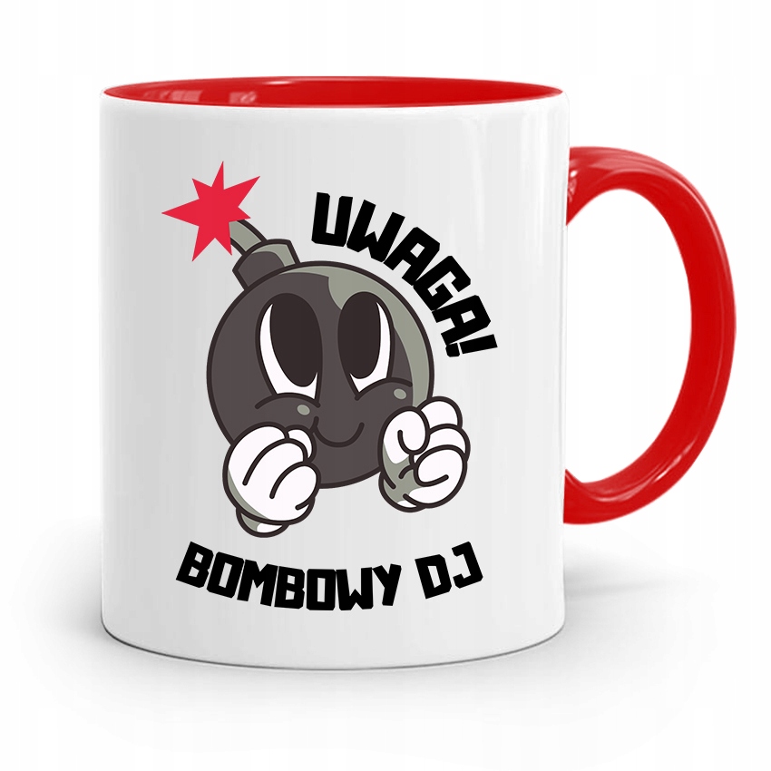 Dla Dja Muzyka Kubek Czerwony Uwaga Bombowy Dj Z Nadrukiem Ze Zdjęciem