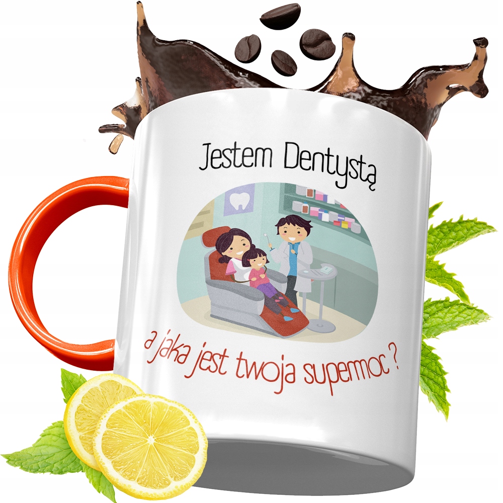 Kubek Pomarańczowy Dla Dentysty Prezent Z Nadrukiem Ze Zdjęciem