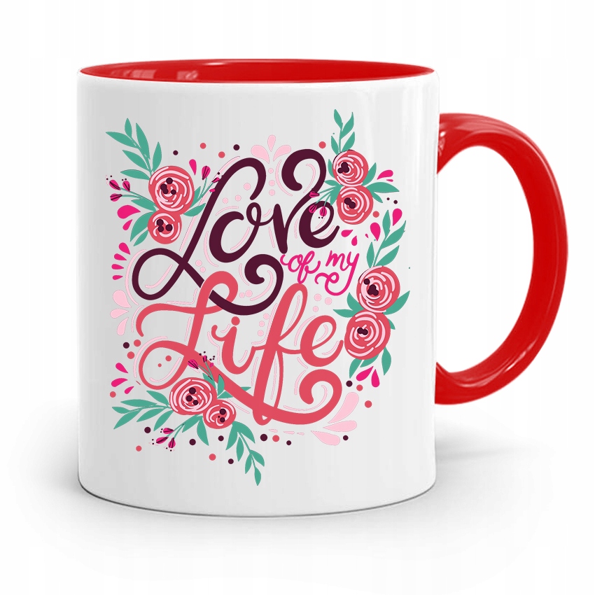 Kubek Czerwony Na Walentynki Love My Life Prezent Z Nadrukiem Ze Zdjęciem