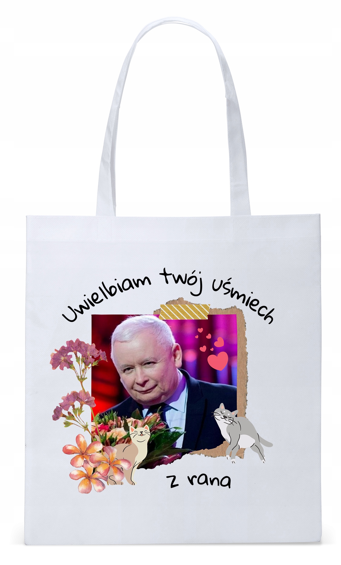Śmieszny Pis Kaczyński Torba Eco Biała Shopper Z Nadrukiem Ze Zdjęciem