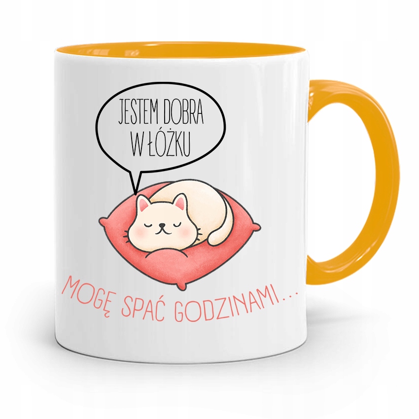 Kubek Żółty Śmieszny Zabawny Jestem Dobra W Łóżku Z Nadrukiem Ze Zdjęciem