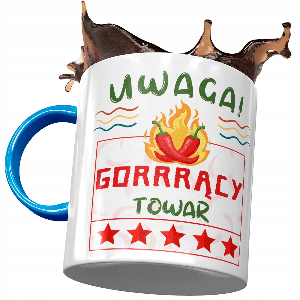 Kubek Błękitny Śmieszny Uwaga Gorrrący Towar Z Nadrukiem Ze Zdjęciem