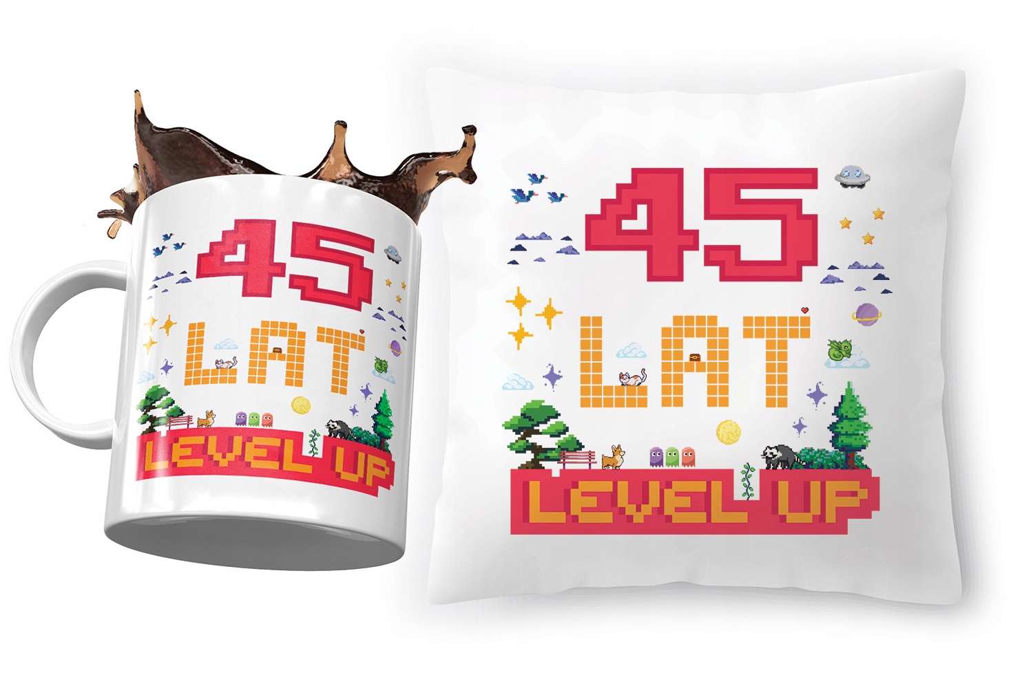 Zestaw Na Urodziny 45 45Te 45-Te Poduszka + Kubek Z Nadrukiem Ze Zdjęciem