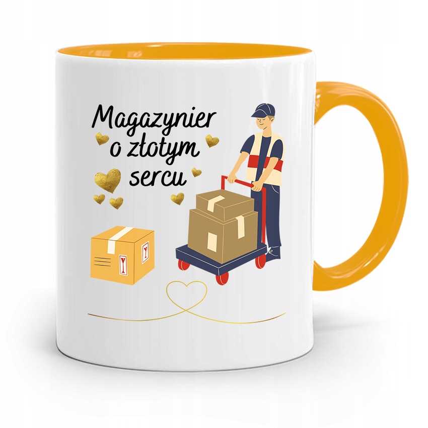 Kubek Żółty Dla Magazyniera O Złotym Sercu Z Nadrukiem Ze Zdjęciem