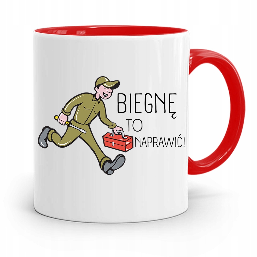 Kubek Czerwony Dla Mechanika Biegnę To Naprawić Z Nadrukiem Ze Zdjęciem