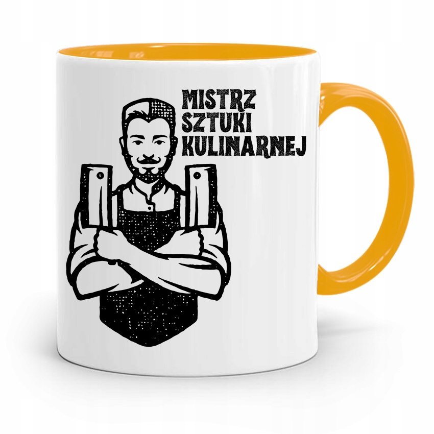Kubek Żółty Dla Kucharza Mistrz Sztuki Kulinarnej Z Nadrukiem Ze Zdjęciem
