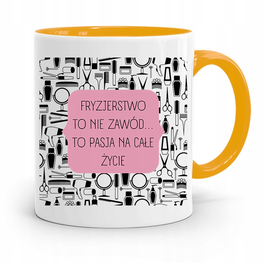 Kubek Żółty Fryzjerki To Pasja Na Całe Życie Z Nadrukiem Ze Zdjęciem