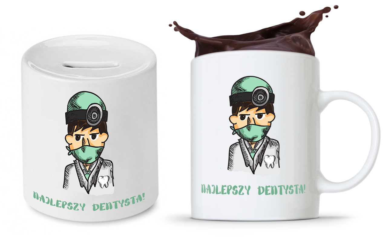 Zestaw Dla Dentysty Stomatologa Kubek + Skarbonka Z Nadrukiem Ze Zdjęciem
