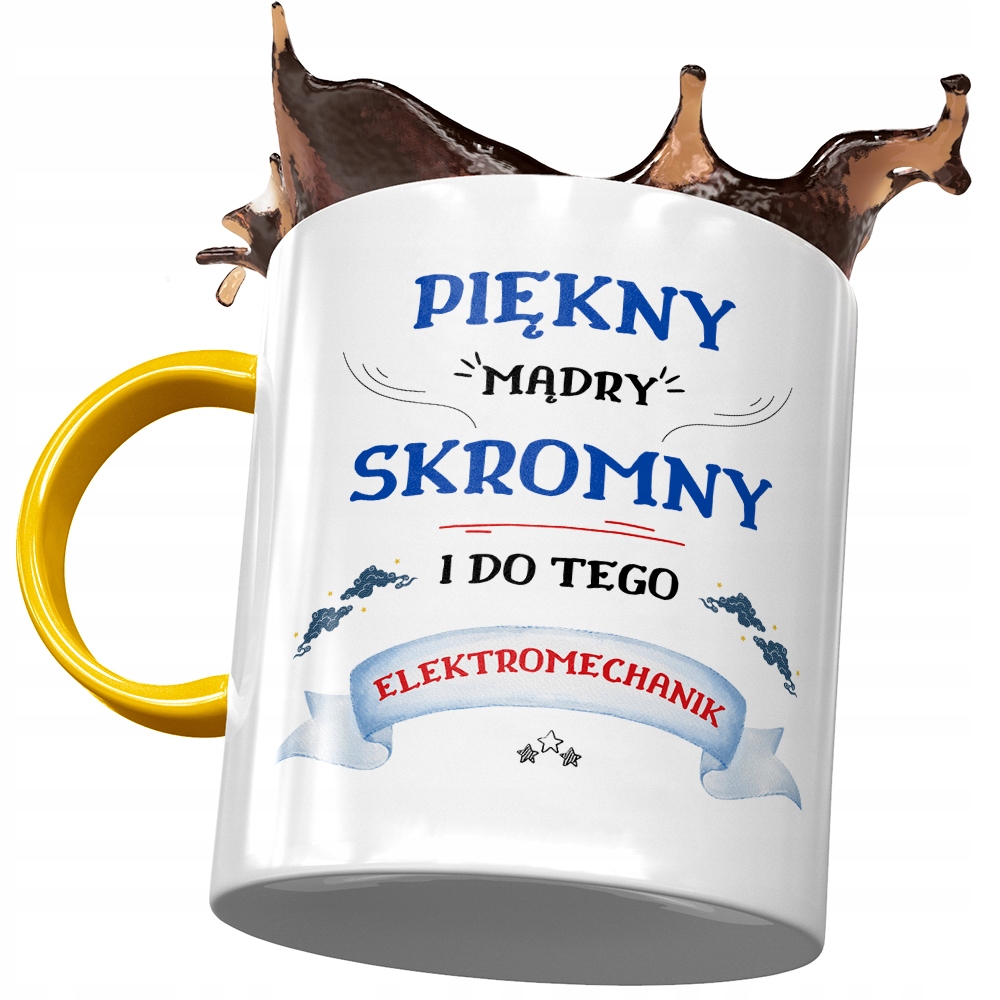 Kubek Żółty Dla Elektromechanika Piękny Mądry Z Nadrukiem Ze Zdjęciem