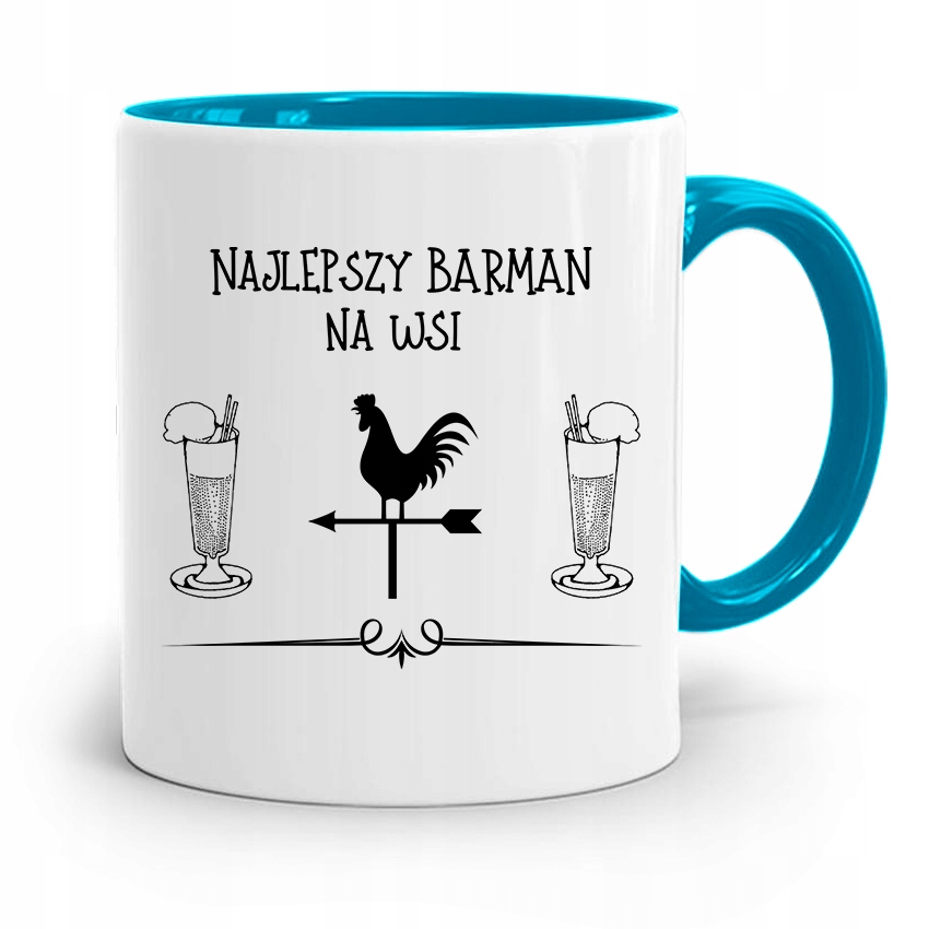 Kubek Błękitny Dla Barmana Najlepszy Na Wsi Z Nadrukiem Ze Zdjęciem