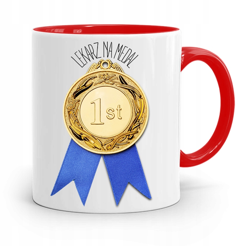 Kubek Czerwony Dla Doktora Lekarz Na Medal Z Nadrukiem Ze Zdjęciem