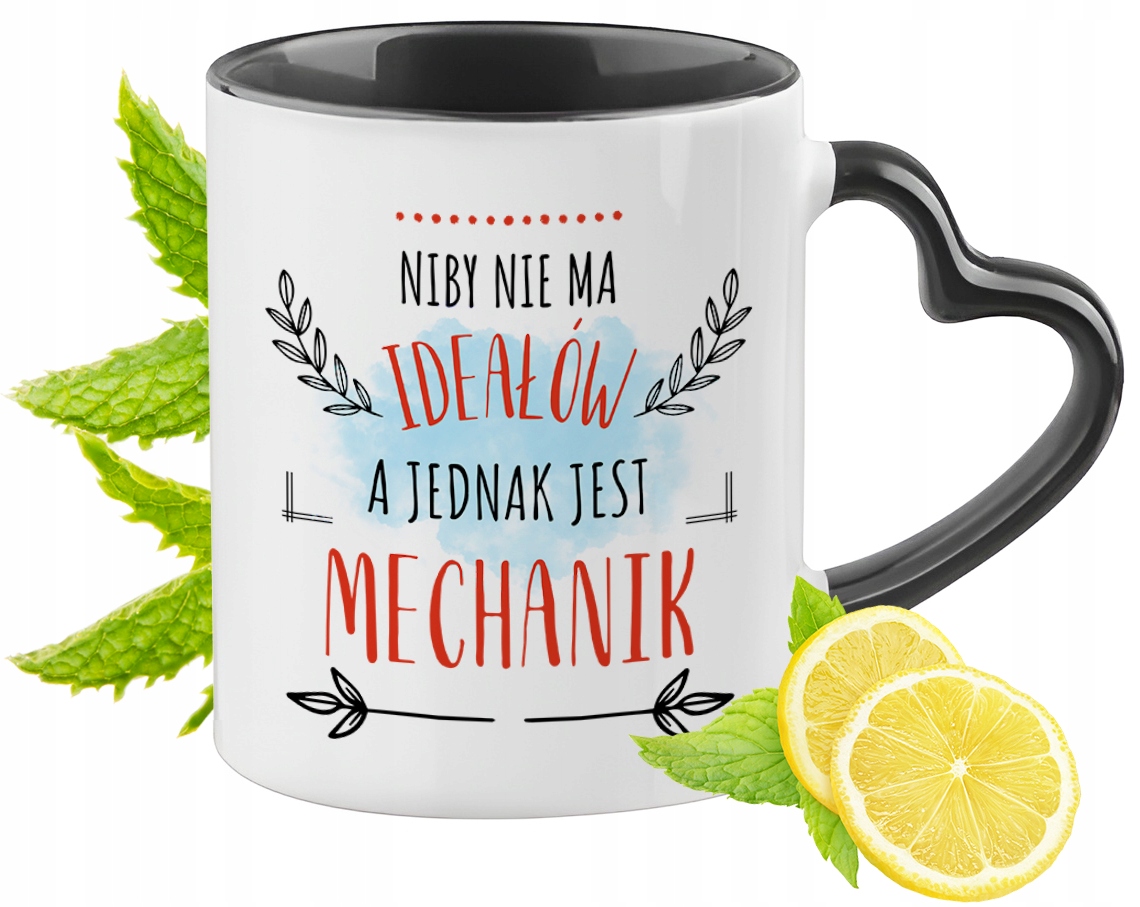 Dla Mechanika Kubek Czarny Z Uszkiem W Kształcie Serca Na Prezent