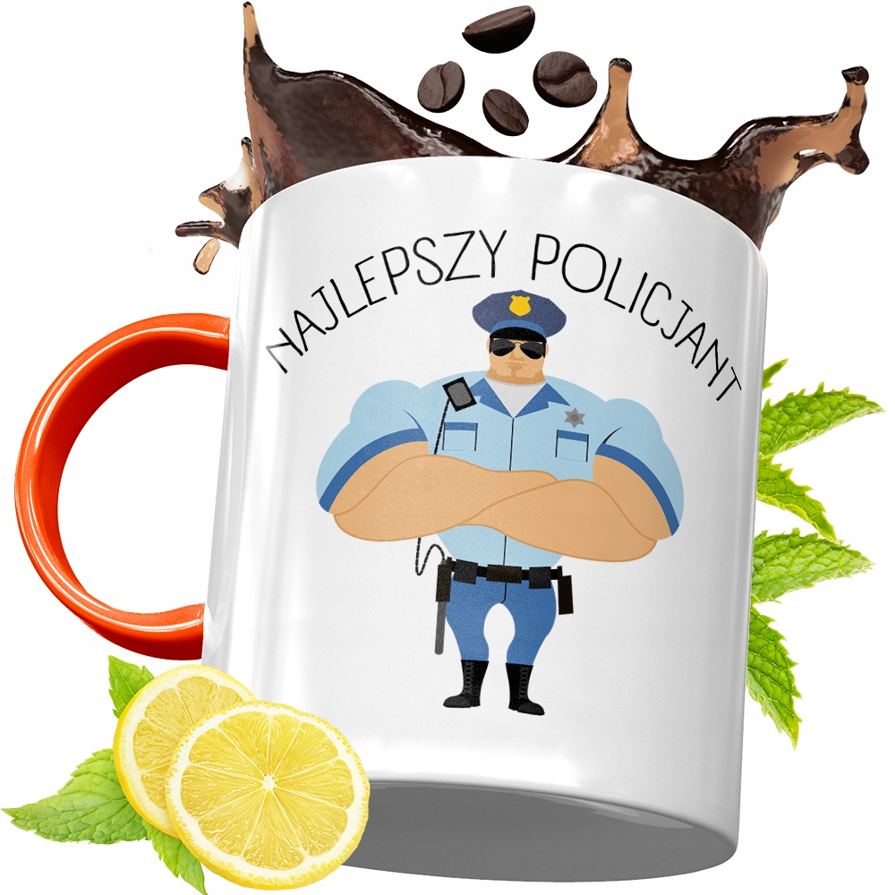Kubek Pomarańczowy Dla Policjanta Idealny Prezent Z Nadrukiem Ze Zdjęciem
